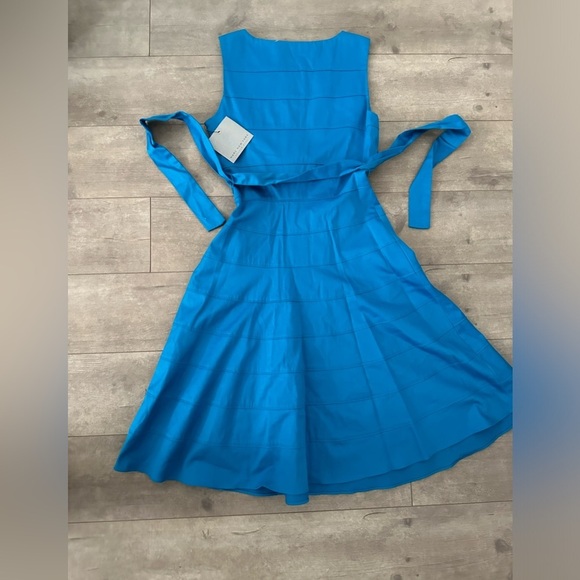 New Andrew Marc New York Teal Blue Fit and Flare Sleeveless Dress Size 2 Belted - Picture 14 of 15
